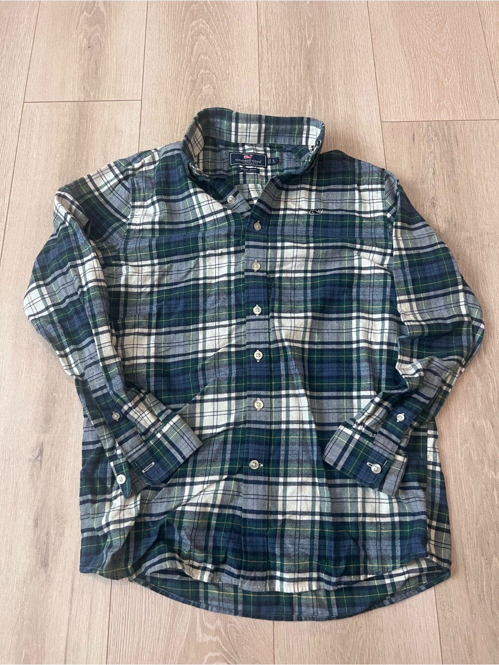 Vineyard Vines Navy, Green & White Plaid Button-Down Shirt